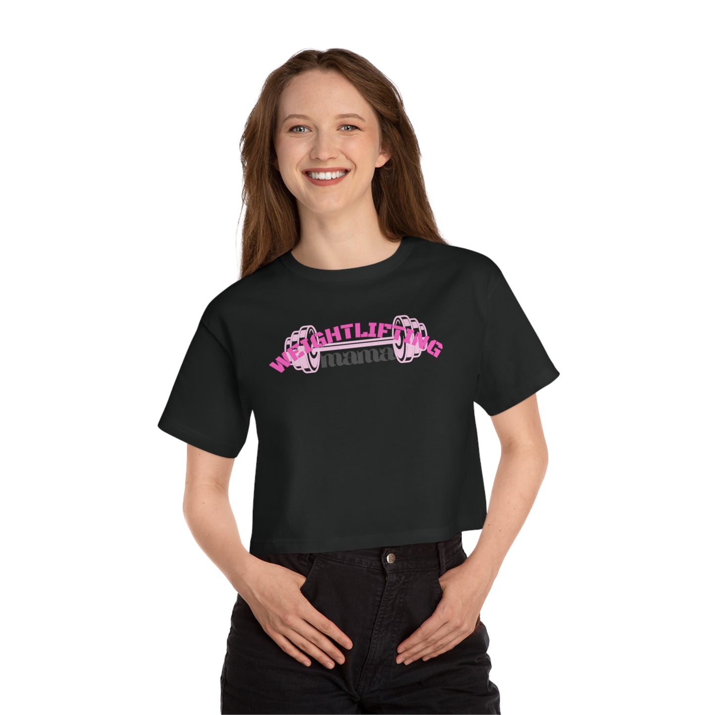 Cropped T-Shirt for Strong Mamas, Women's Champion Heritage Tee, Mom Shirt for Flexing Power, Mother-to-Be Gift, Pregnancy Top